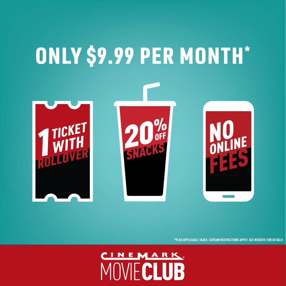 Discount flyer with blue gradient background for Cinemark.