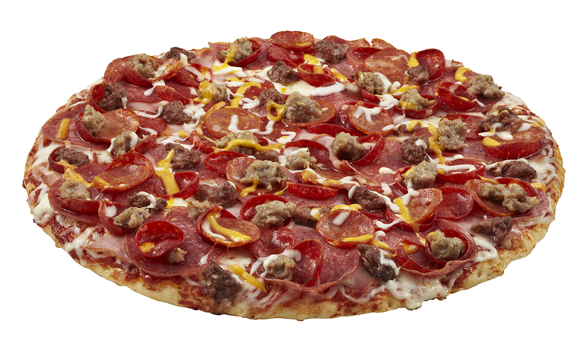 Pikes peak pizza on a white background.