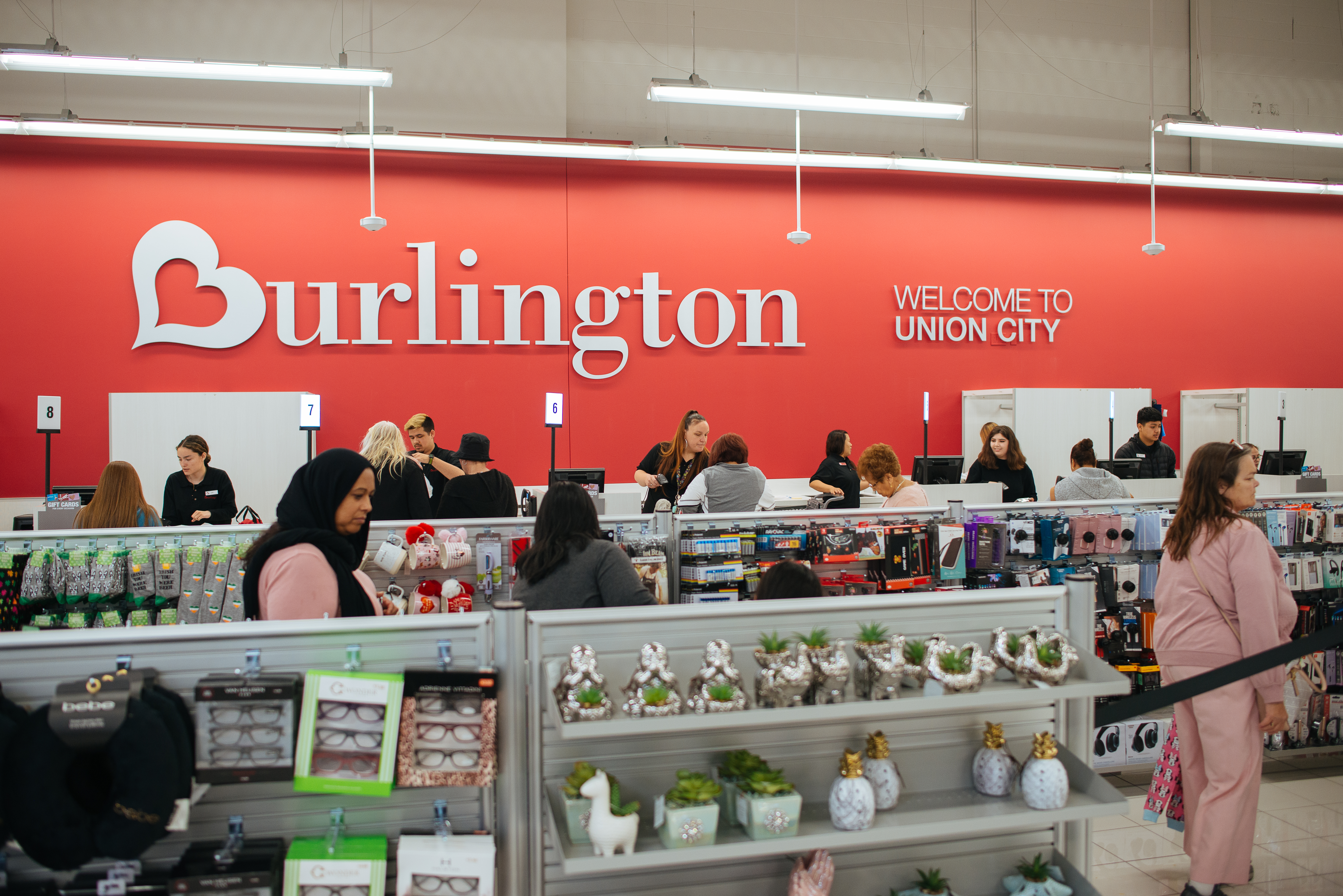 Customers lined up for their purchases at Burlington.