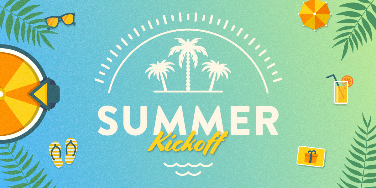 Summer kick off banner featuring a spin to win wheel.